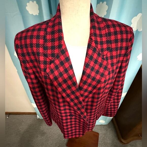 Vintage red and navy checked plaid double breasted blazer. 12 - Picture 8 of 16